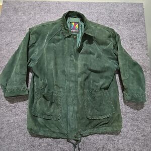 VTG Green Leather Jacket Coat 20W XXL Komitor Chore Barn Street Statement Hippie